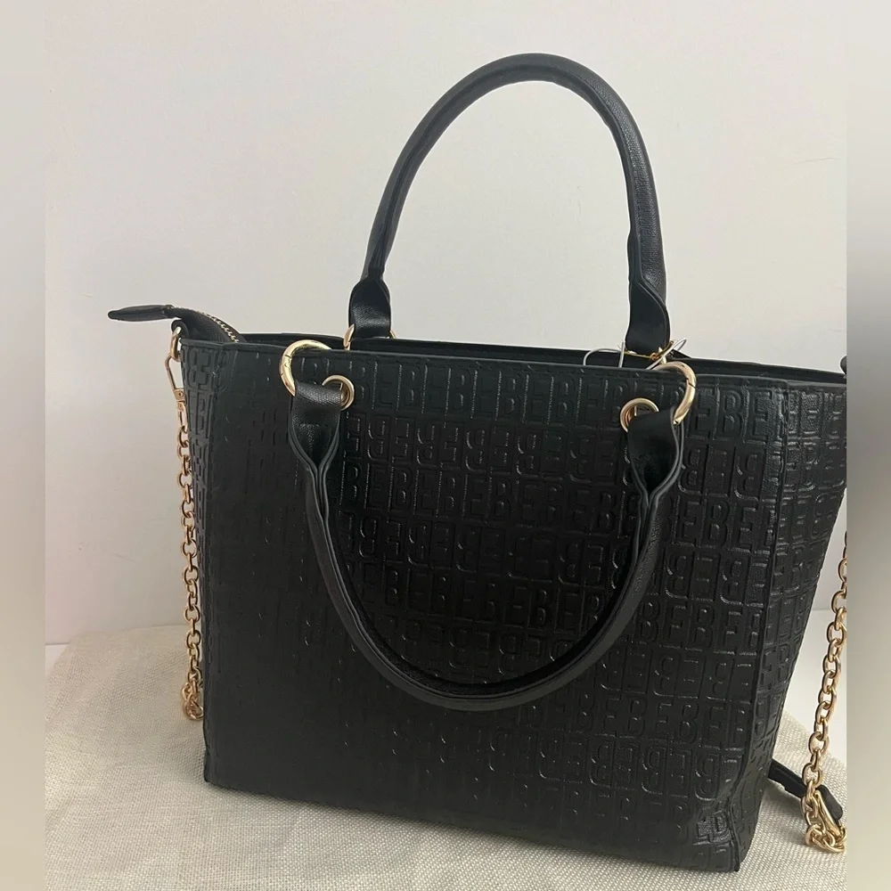 Bebe Celia Embossed Logo Satchel in Black (NWT)